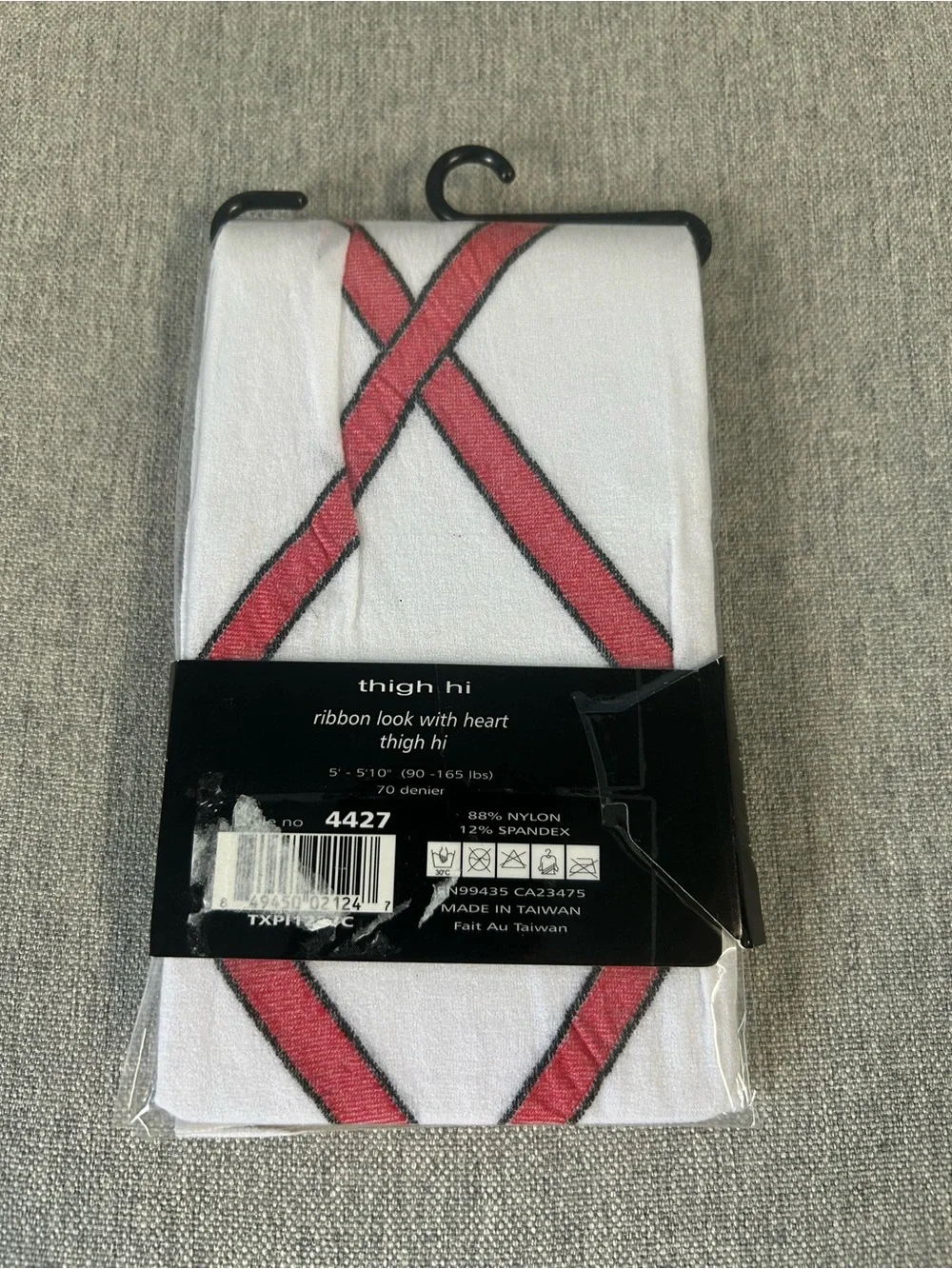 Music Legs White Thigh Highs with Red Ribbon Heart Detail